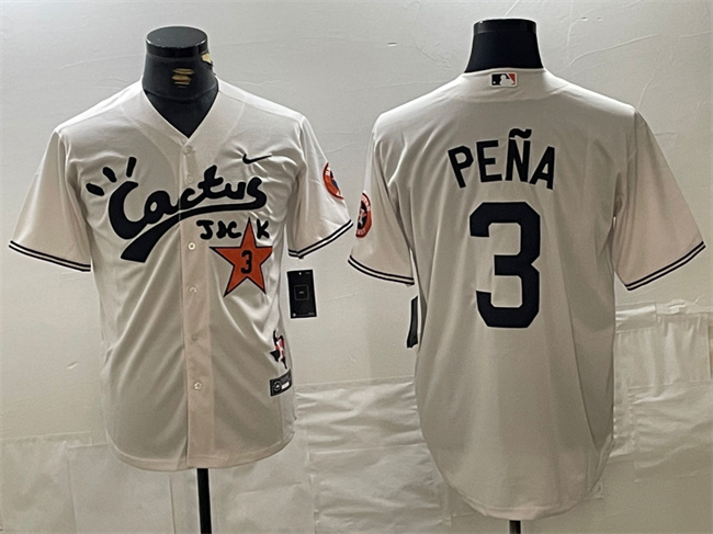 Men's Houston Astros #3 Jeremy Pe?a Cream Cactus Jack Vapor Premier Limited Stitched Baseball Jersey Men's Houston Astros #3 Jeremy Pe?a Cream Cactus Jack Vapor Premier Limited Stitched Baseball Jersey