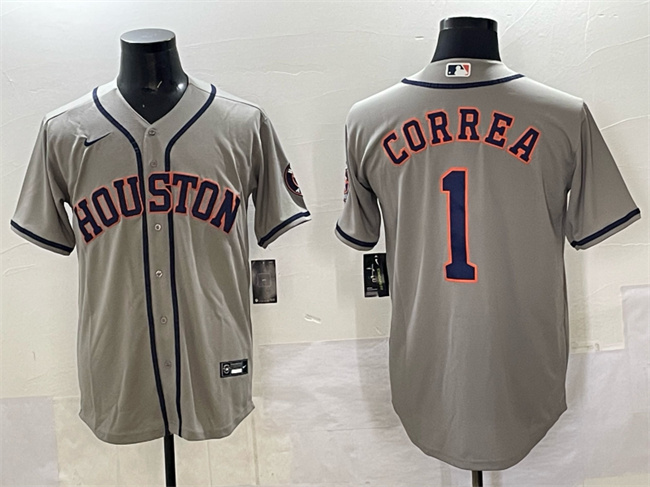Men's Houston Astros #1 Carlos Correa Grey Cool Base Stitched Jersey Men's Houston Astros #1 Carlos Correa Grey Cool Base Stitched Jersey