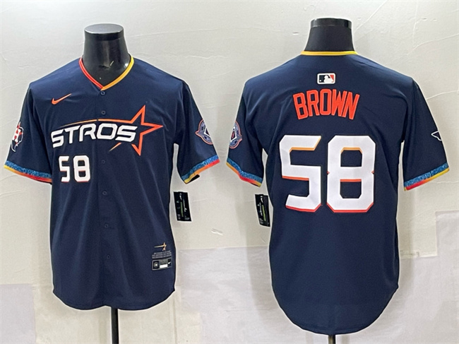 Men's Houston Astros #58 Hunter Brown Navy 2025 City Connect Limited Stitched Baseball Jersey Men's Houston Astros #58 Hunter Brown Navy 2025 City Connect Limited Stitched Baseball Jersey