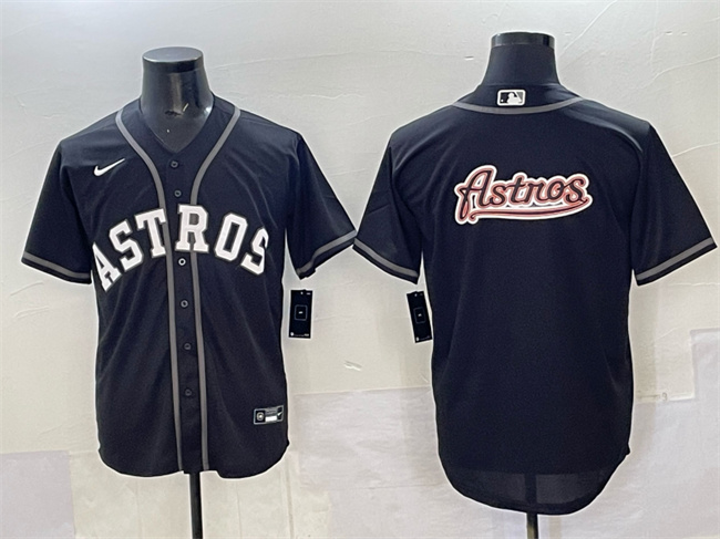 Men's Houston Astros Team Big Logo Black Lights Out Limited Stitched Baseball Jersey Men's Houston Astros Team Big Logo Black Lights Out Limited Stitched Baseball Jersey