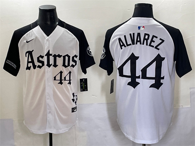 Men's Houston Astros #44 Yordan Alvarez White Black Gothic 'Houston Born Barrio Raised' Limited Stitched Baseball Jersey Men's Houston Astros #44 Yordan Alvarez White Black Gothic 'Houston Born Barrio Raised' Limited Stitched Baseball Jersey