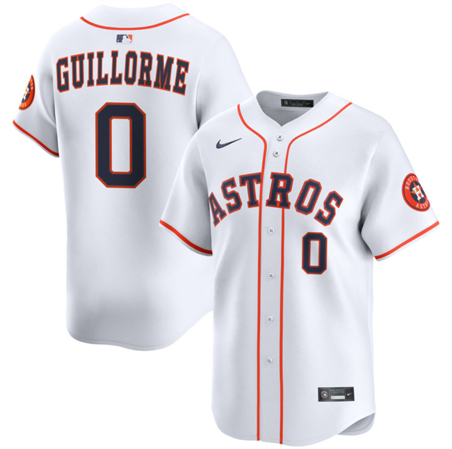Men's Houston Astros #0 Luis Guillorme White 2025 Home Limited Stitched Baseball Jersey Men's Houston Astros #0 Luis Guillorme White 2025 Home Limited Stitched Baseball Jersey