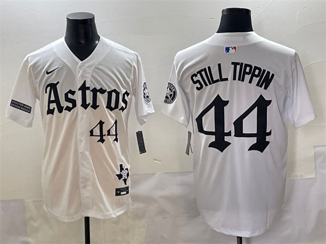 Men's Houston Astros #44 Still Tippin White Gothic 'Houston Born Barrio Raised' Limited Stitched Baseball Jersey Men's Houston Astros #44 Still Tippin White Gothic 'Houston Born Barrio Raised' Limited Stitched Baseball Jersey