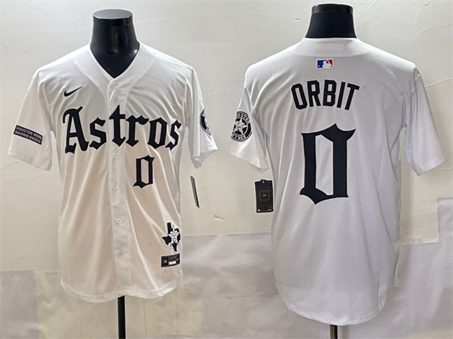 Men's Houston Astros #0 Orbit White Gothic 'Houston Born Barrio Raised' Limited Stitched Baseball Jersey Men's Houston Astros #0 Orbit White Gothic 'Houston Born Barrio Raised' Limited Stitched Baseball Jersey