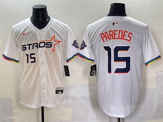 Men's Houston Astros #15 Isaac Paredes White 2025 City Connect Limited Stitched Baseball Jersey Men's Houston Astros #15 Isaac Paredes White 2025 City Connect Limited Stitched Baseball Jersey