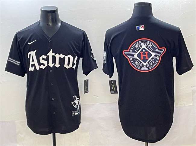 Men's Houston Astros Team Big Logo Black Gothic 'Houston Born Barrio Raised' Limited Stitched Baseball Jersey 5 Men's Houston Astros Team Big Logo Black Gothic 'Houston Born Barrio Raised' Limited Stitched Baseball Jersey 5