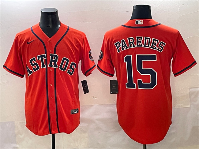 Men's Houston Astros #15 Isaac Paredes Orange Cool Base Stitched Baseball Jersey Men's Houston Astros #15 Isaac Paredes Orange Cool Base Stitched Baseball Jersey