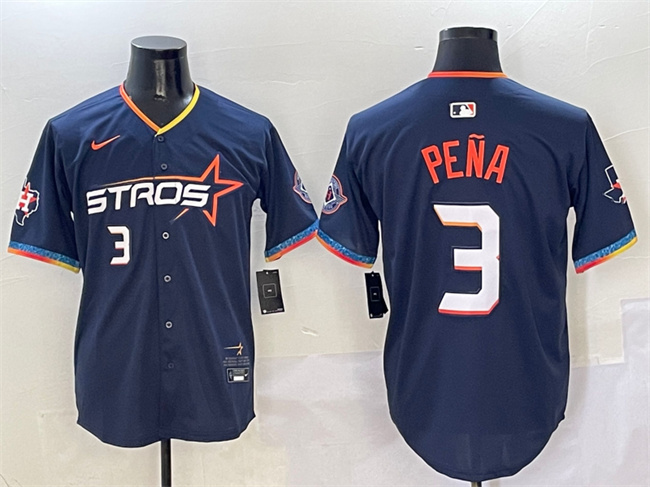 Men's Houston Astros #3 Jeremy Pe?a Navy 2025 City Connect With Texas Patch Limited Stitched Baseball Jersey Men's Houston Astros #3 Jeremy Pe?a Navy 2025 City Connect With Texas Patch Limited Stitched Baseball Jersey