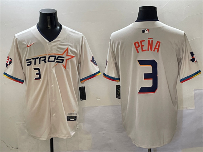 Men's Houston Astros #3 Jeremy Pe?a Cream 2025 City Connect With Texas Patch Limited Stitched Baseball Jersey Men's Houston Astros #3 Jeremy Pe?a Cream 2025 City Connect With Texas Patch Limited Stitched Baseball Jersey