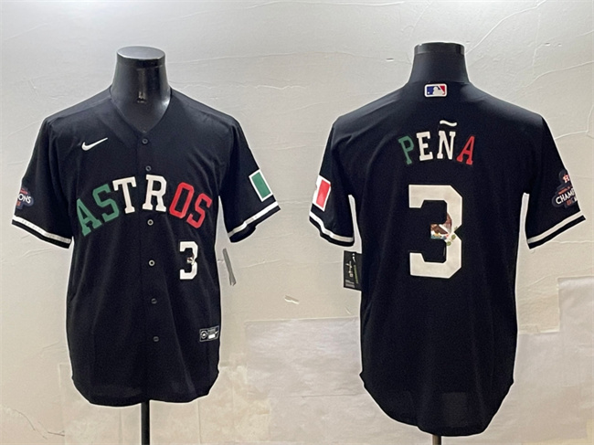 Men's Houston Astros #3 Jeremy Pe?a Black Mexico With World Serise Champions Patch Cool Base Stitched Baseball Jersey Men's Houston Astros #3 Jeremy Pe?a Black Mexico With World Serise Champions Patch Cool Base Stitched Baseball Jersey