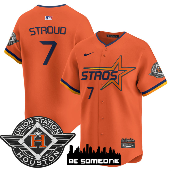 Men's Houston Astros #7 C.J. Stroud Orange 2025 City Connect Limited Stitched Baseball Jersey Men's Houston Astros #7 C.J. Stroud Orange 2025 City Connect Limited Stitched Baseball Jersey