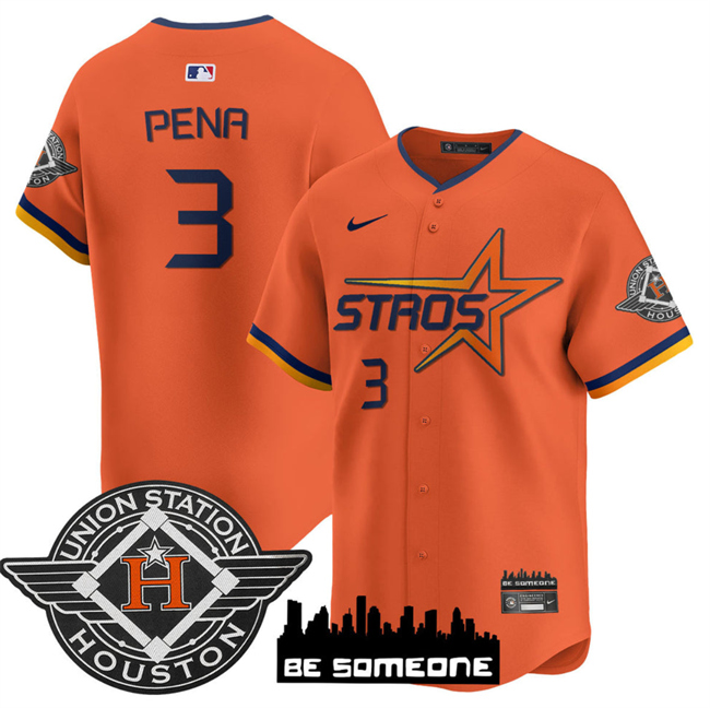 Men's Houston Astros #3 Jeremy Pe?a Orange 2025 City Connect Limited Stitched Baseball Jersey Men's Houston Astros #3 Jeremy Pe?a Orange 2025 City Connect Limited Stitched Baseball Jersey