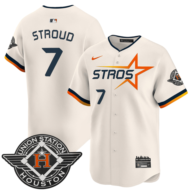 Men's Houston Astros #7 C.J. Stroud Cream 2025 City Connect Limited Stitched Baseball Jersey Men's Houston Astros #7 C.J. Stroud Cream 2025 City Connect Limited Stitched Baseball Jersey