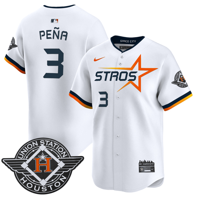 Men's Houston Astros #3 Jeremy Pe?a White 2025 City Connect Limited Stitched Baseball Jersey Men's Houston Astros #3 Jeremy Pe?a White 2025 City Connect Limited Stitched Baseball Jersey