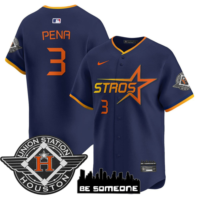 Men's Houston Astros #3 Jeremy Pe?a Navy 2025 City Connect Limited Stitched Baseball Jersey Men's Houston Astros #3 Jeremy Pe?a Navy 2025 City Connect Limited Stitched Baseball Jersey