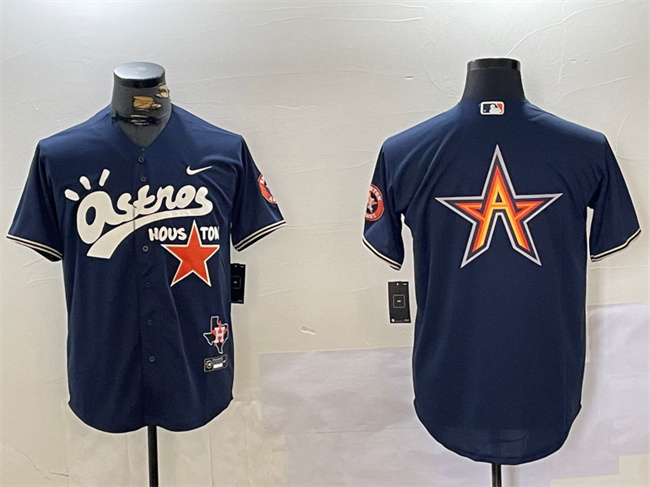 Men's Houston Astros Navy Team Big Logo Cactus Jack Style Vapor Premier Limited Stitched Baseball Jersey Men's Houston Astros Navy Team Big Logo Cactus Jack Style Vapor Premier Limited Stitched Baseball Jersey