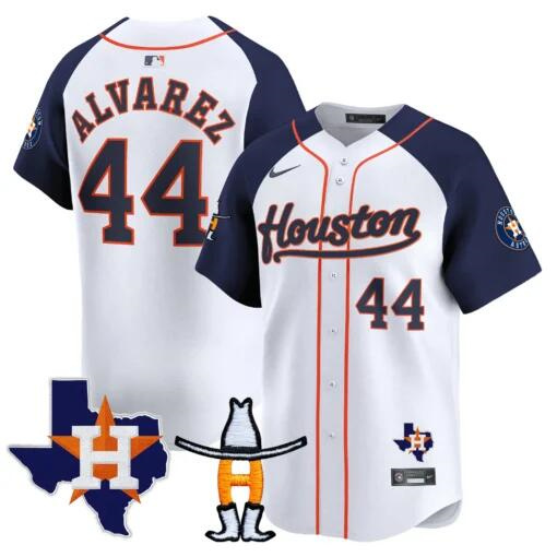 Men's Houston Astros #44 Yordan Alvarez White Navy Premier Patch Cool Base Stitched Baseball Jersey Men's Houston Astros #44 Yordan Alvarez White Navy Premier Patch Cool Base Stitched Baseball Jersey