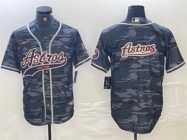Men's Houston Astros Gray Camo Team Big Logo With Patch Cool Base Stitched Baseball Jersey 3 Men's Houston Astros Gray Camo Team Big Logo With Patch Cool Base Stitched Baseball Jersey 3