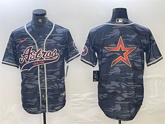 Men's Houston Astros Gray Camo Team Big Logo With Patch Cool Base Stitched Baseball Jersey 1 Men's Houston Astros Gray Camo Team Big Logo With Patch Cool Base Stitched Baseball Jersey 1