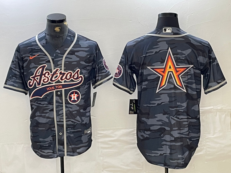 Men's Houston Astros Blank Gray Camo With Patch Cool Base Stitched Baseball Jersey 9 Men's Houston Astros Blank Gray Camo With Patch Cool Base Stitched Baseball Jersey 9