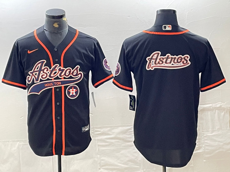 Men's Houston Astros Black Team Big Logo With Patch Cool Base Stitched Baseball Jersey 7 Men's Houston Astros Black Team Big Logo With Patch Cool Base Stitched Baseball Jersey 7