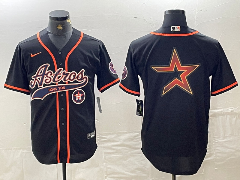Men's Houston Astros Black Team Big Logo With Patch Cool Base Stitched Baseball Jersey 6 Men's Houston Astros Black Team Big Logo With Patch Cool Base Stitched Baseball Jersey 6