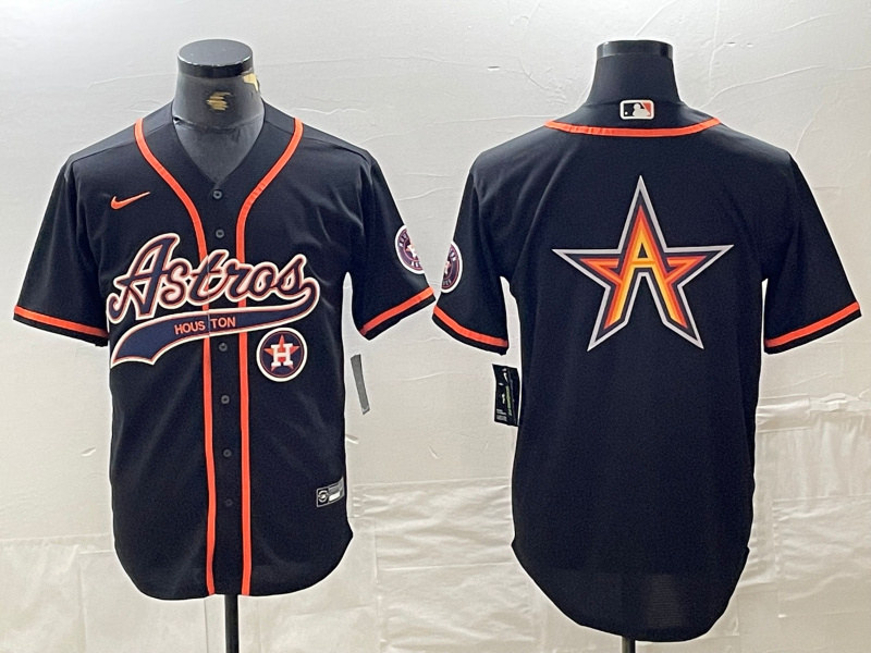 Men's Houston Astros Black Team Big Logo With Patch Cool Base Stitched Baseball Jersey 5 Men's Houston Astros Black Team Big Logo With Patch Cool Base Stitched Baseball Jersey 5