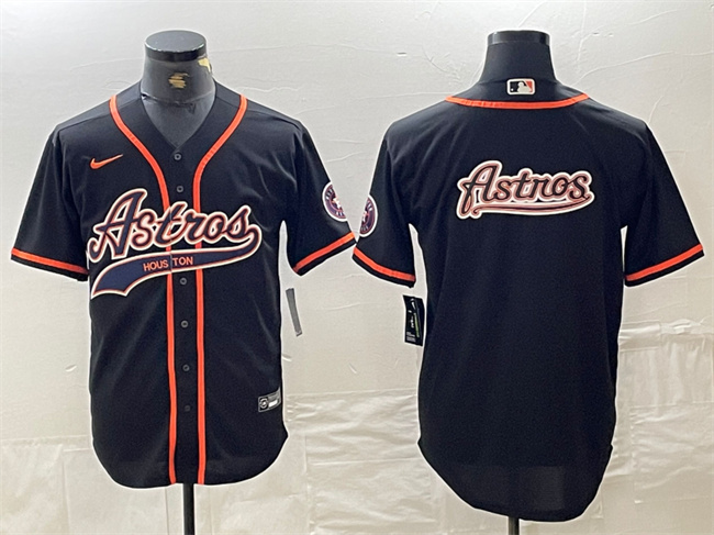 Men's Houston Astros Black Team Big Logo With Patch Cool Base Stitched Baseball Jersey 1 Men's Houston Astros Black Team Big Logo With Patch Cool Base Stitched Baseball Jersey 1