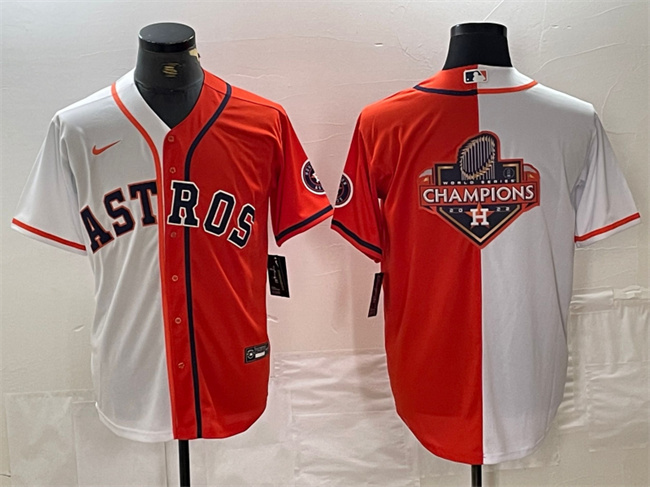 Men's Houston Astros White Orange Split Team Big Logo With Patch Cool Base Stitched Baseball Jerseys Men's Houston Astros White Orange Split Team Big Logo With Patch Cool Base Stitched Baseball Jerseys