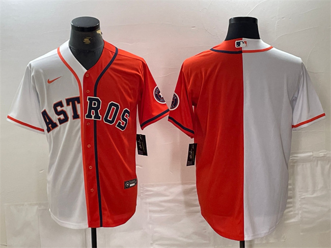 Men's Houston Astros Blank White Orange Split With Patch Cool Base Stitched Baseball Jerseys Men's Houston Astros Blank White Orange Split With Patch Cool Base Stitched Baseball Jerseys