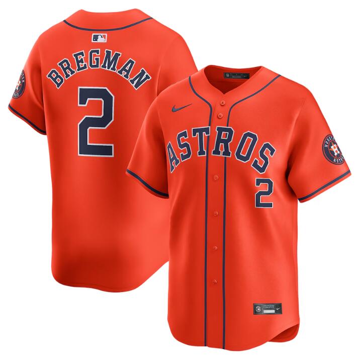 Men's Houston Astros #2 Alex Bregman Orange 2024 Alternate Limited Stitched Baseball Jersey Men's Houston Astros #2 Alex Bregman Orange 2024 Alternate Limited Stitched Baseball Jersey