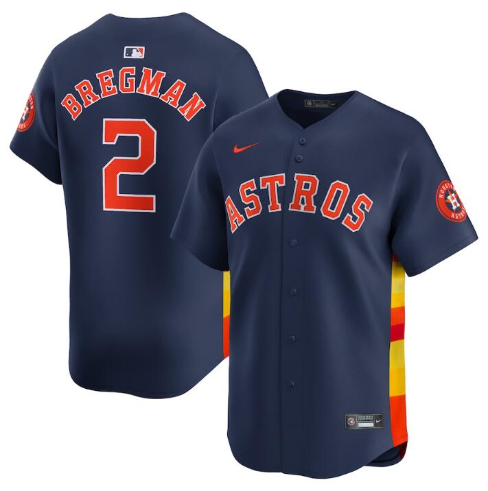 Men's Houston Astros #2 Alex Bregman Navy 2024 Alternate Limited Stitched Baseball Jersey Men's Houston Astros #2 Alex Bregman Navy 2024 Alternate Limited Stitched Baseball Jersey