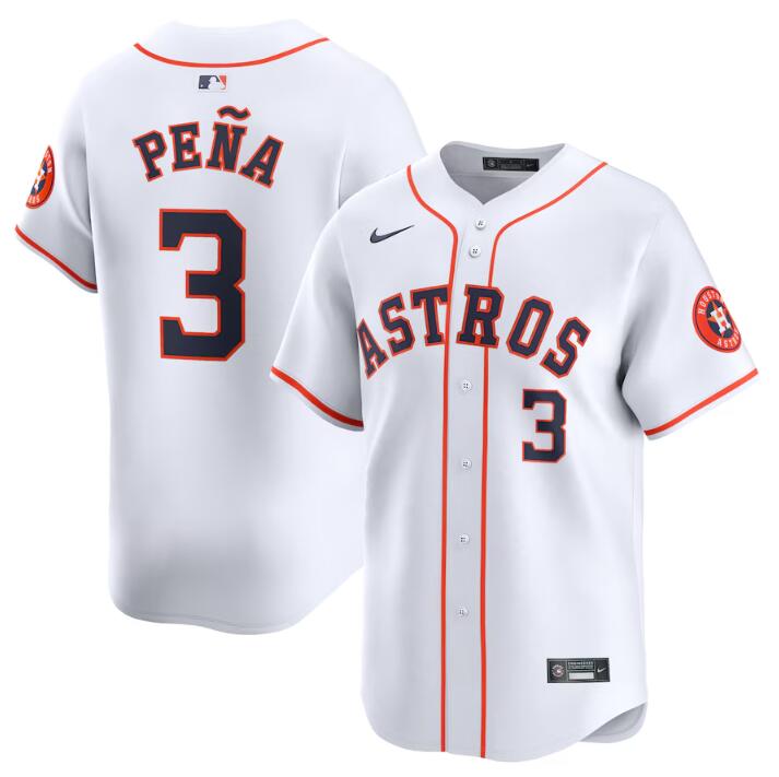 Men's Houston Astros #3 Jeremy Pe?a White 2024 Home Limited Stitched Baseball JerseyS Men's Houston Astros #3 Jeremy Pe?a White 2024 Home Limited Stitched Baseball JerseyS