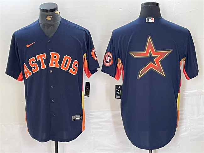 Men's Houston Astros Navy Team Big Logo With Patch Cool Base Stitched Baseball Jersey 2 Men's Houston Astros Navy Team Big Logo With Patch Cool Base Stitched Baseball Jersey 2