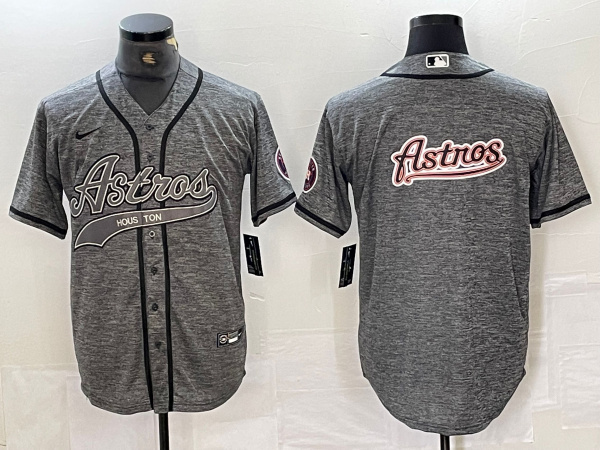 Men's Houston Astros Grey Team Big Logo With Patch Cool Base Stitched Baseball Jersey 3 Men's Houston Astros Grey Team Big Logo With Patch Cool Base Stitched Baseball Jersey 3