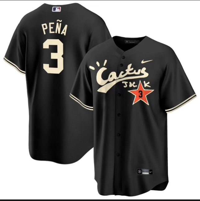 Men's Houston Astros #3 Jeremy Pena Black Cactus Jack Vapor Premier Limited Stitched Baseball Jersey Men's Houston Astros #3 Jeremy Pena Black Cactus Jack Vapor Premier Limited Stitched Baseball Jersey