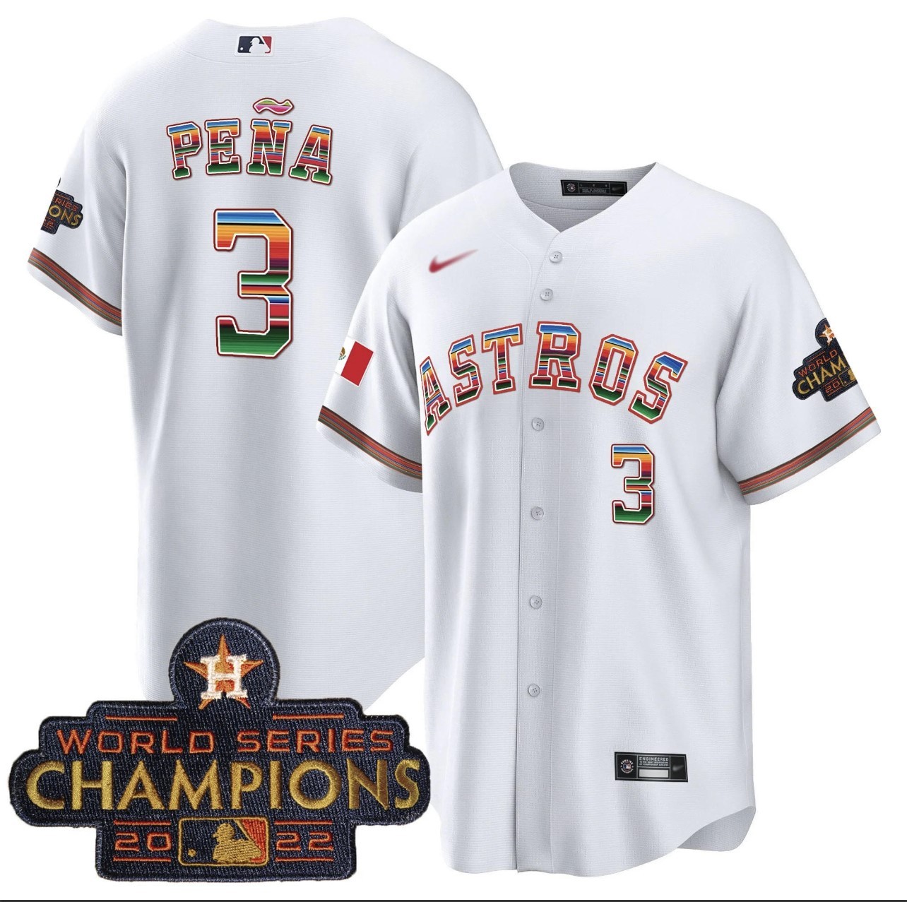 Men's Houston Astros #3 Jeremy Pena 2022 White World Serise Champions Patch Cool Base Jersey Men's Houston Astros #3 Jeremy Pena 2022 White World Serise Champions Patch Cool Base Jersey