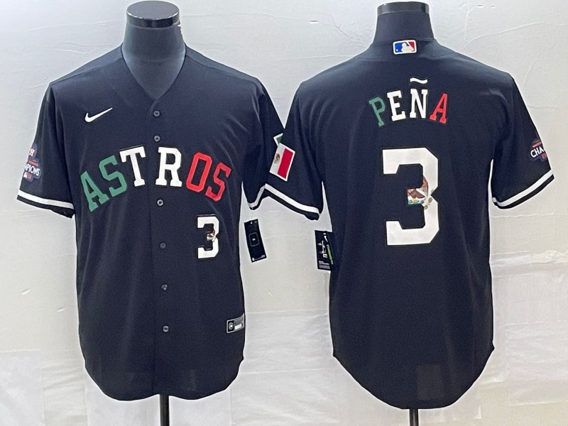 Men's Houston Astros #3 Jeremy Pena Number Mexico Black Cool Base Stitched Baseball Jersey Men's Houston Astros #3 Jeremy Pena Number Mexico Black Cool Base Stitched Baseball Jersey