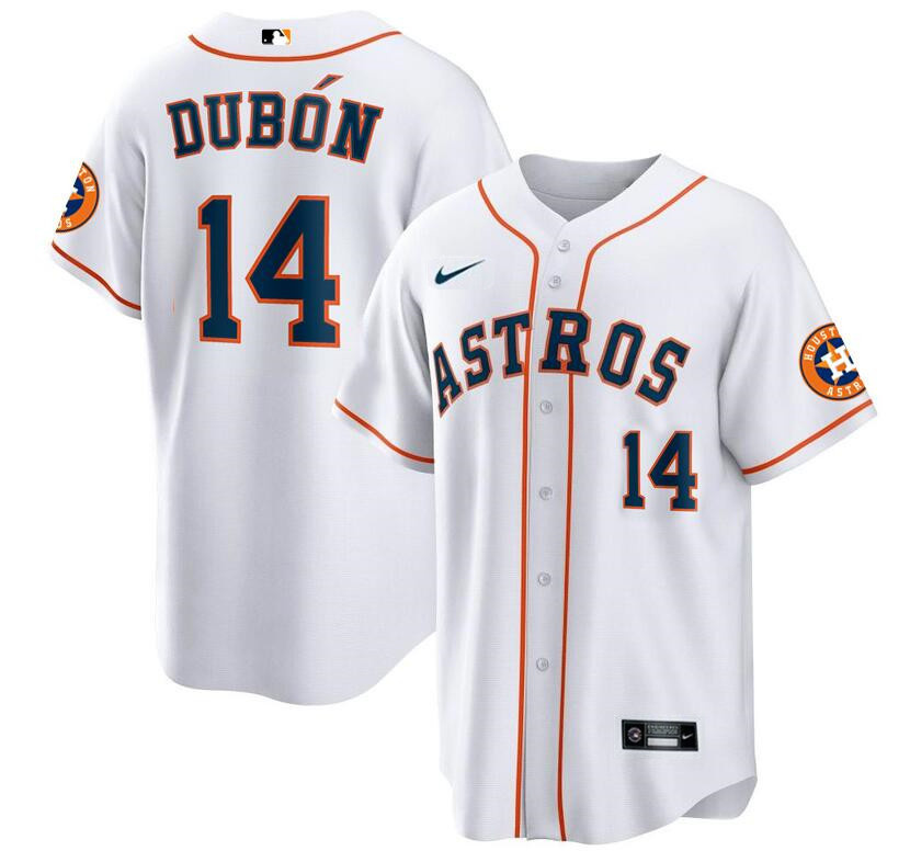 Men's Houston Astros #14 Mauricio Dubón White Cool Base Stitched Baseball Jersey Men's Houston Astros #14 Mauricio Dubón White Cool Base Stitched Baseball Jersey