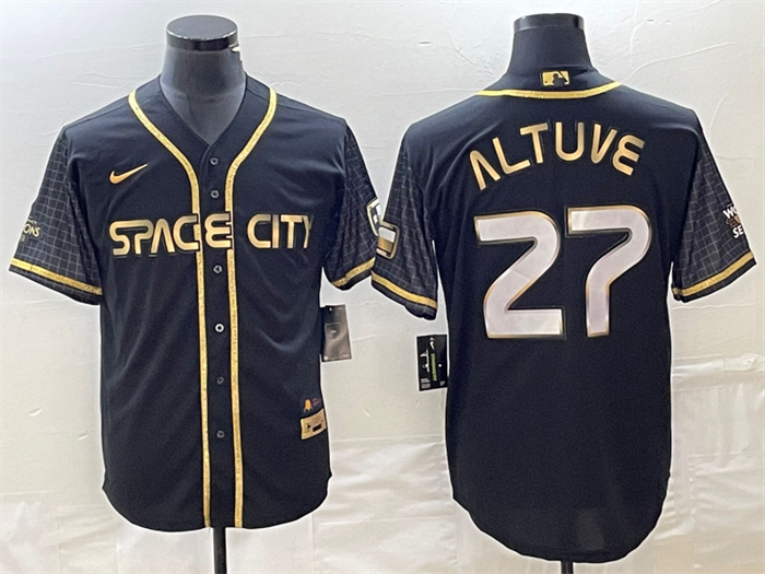 Men's Houston Astros #27 Jose Altuve Black City Connect Cool Base Stitched Baseball Jersey Men's Houston Astros #27 Jose Altuve Black City Connect Cool Base Stitched Baseball Jersey