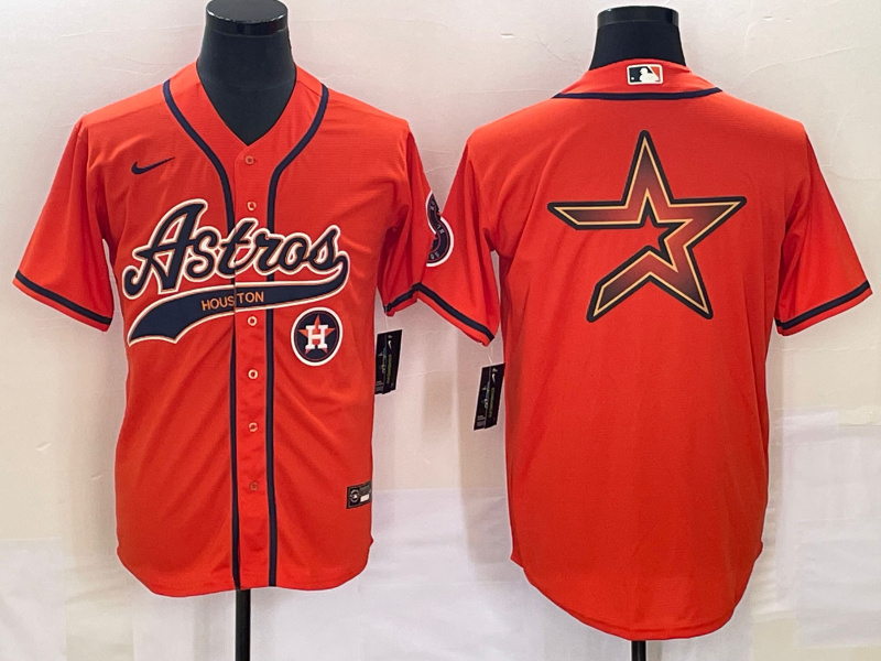 Men's Houston Astros Orange Team Big Logo With Patch Cool Base Stitched Baseball Jersey 2 Men's Houston Astros Orange Team Big Logo With Patch Cool Base Stitched Baseball Jersey 2