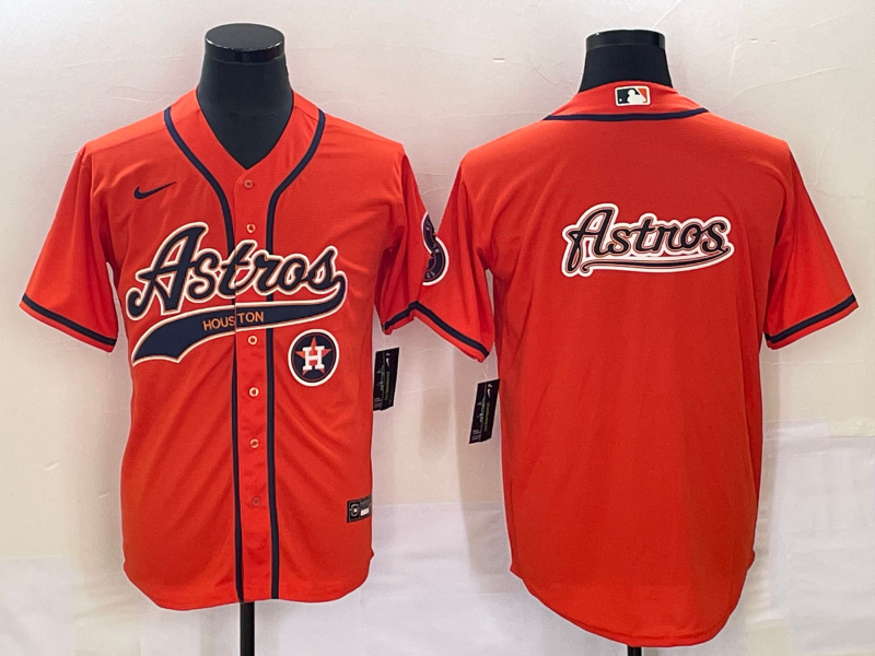 Men's Houston Astros Orange Team Big Logo With Patch Cool Base Stitched Baseball Jersey 1 Men's Houston Astros Orange Team Big Logo With Patch Cool Base Stitched Baseball Jersey 1