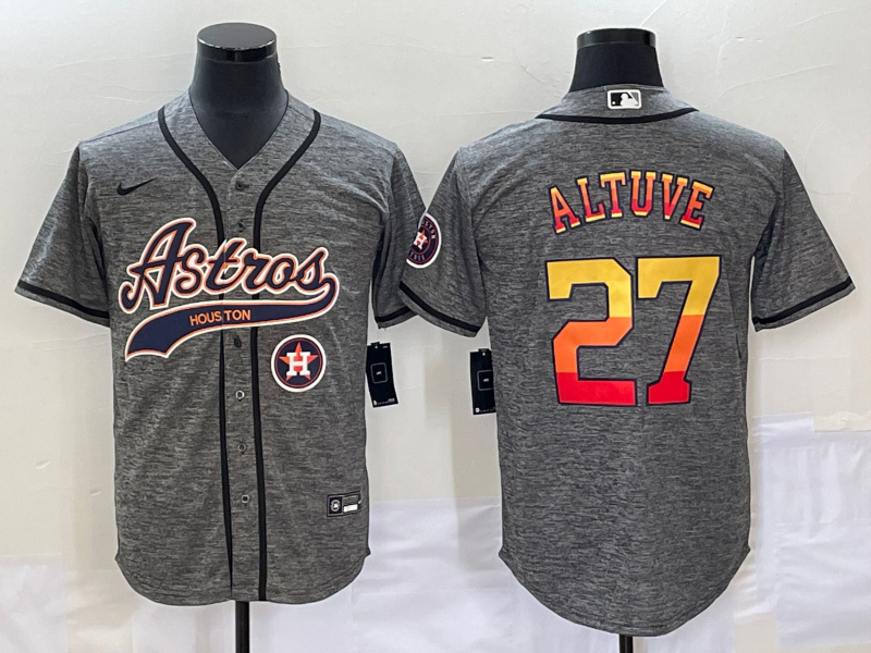 Men's Houston Astros #27 Jose Altuve Gray With Patch Cool Base Stitched Baseball Jersey Men's Houston Astros #27 Jose Altuve Gray With Patch Cool Base Stitched Baseball Jersey