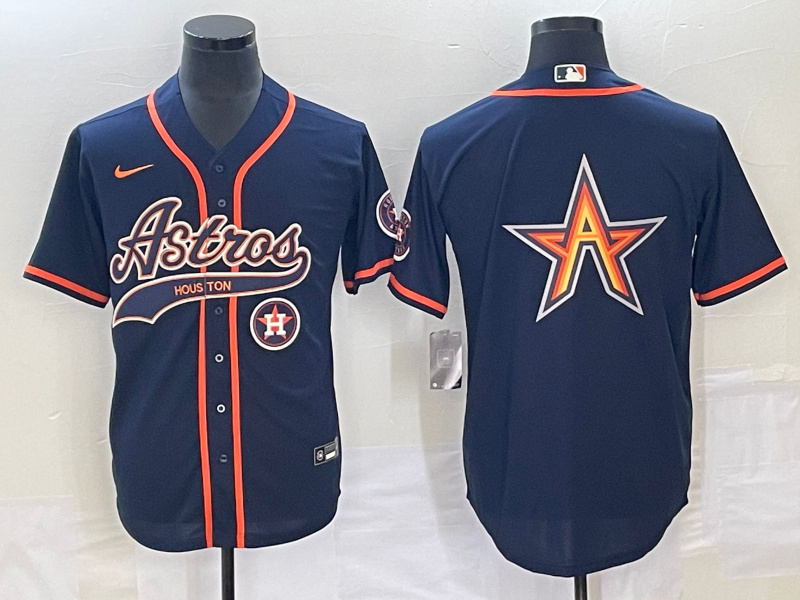 Men's Houston Astros Navy Team Big Logo With Patch Cool Base Stitched Baseball Jersey 3 Men's Houston Astros Navy Team Big Logo With Patch Cool Base Stitched Baseball Jersey 3