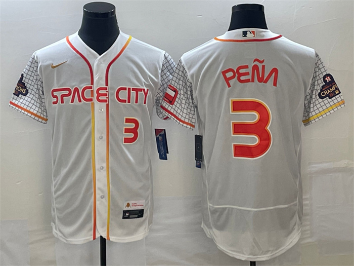 Men's Houston Astros #3 Jeremy Pe?a White With 2022 World Serise Champions Patch Stitched Baseball Jersey Men's Houston Astros #3 Jeremy Pe?a White With 2022 World Serise Champions Patch Stitched Baseball Jersey