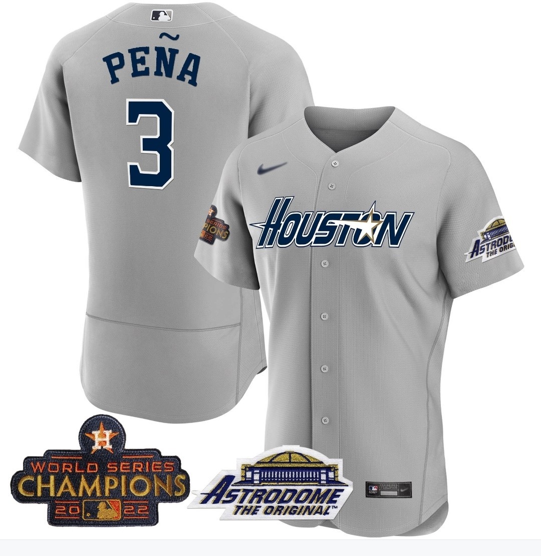 Men’s Astros Space City #3 Jeremy Pena Gray Champions Flexbase Jersey Men’s Astros Space City #3 Jeremy Pena Gray Champions Flexbase Jersey