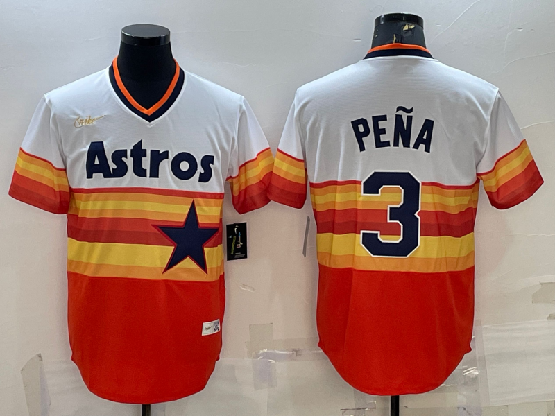 Men's Houston Astros #3 Jeremy Pe?a Orange Rainbow Cool Base Stitched Jersey Men's Houston Astros #3 Jeremy Pe?a Orange Rainbow Cool Base Stitched Jersey