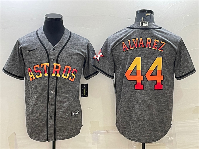 Men's Houston Astros #44 Yordan Alvarez Grey Cool Base Stitched Baseball Jersey Men's Houston Astros #44 Yordan Alvarez Grey Cool Base Stitched Baseball Jersey