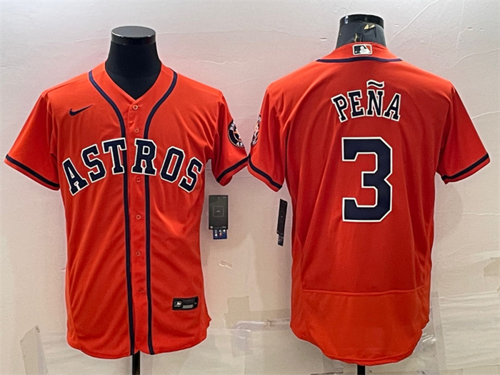 Men's Houston Astros #3 Jeremy Pe?a Orange Flex Base Stitched Baseball Jersey Men's Houston Astros #3 Jeremy Pe?a Orange Flex Base Stitched Baseball Jersey