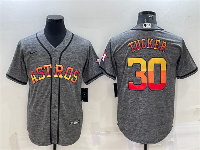 Men's Houston Astros #30 Kyle Tucker Grey Cool Base Stitched Baseball Jersey Men's Houston Astros #30 Kyle Tucker Grey Cool Base Stitched Baseball Jersey